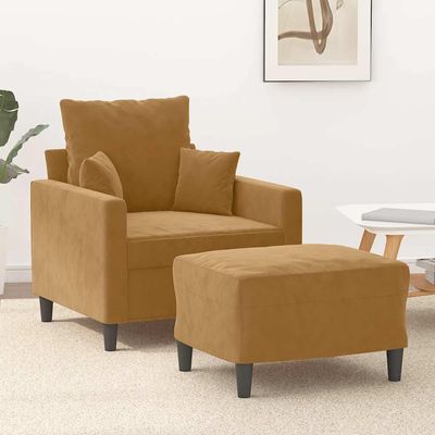 Bucmath Velvet Armchair with Ottoman, Brown