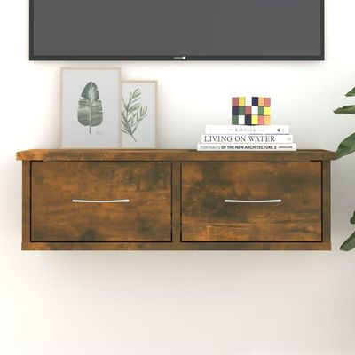 WDGJJFECNMUEHI Wall-Mounted Cabinet, Smoked Oak, 60 x 26 x 18.5 cm, TV Furniture with 2 Drawers