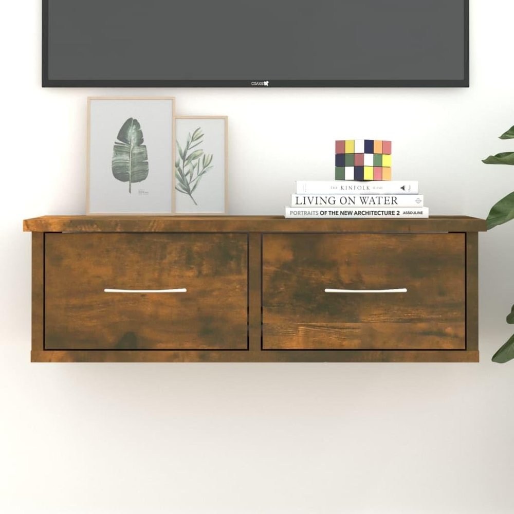 WDGJJFECNMUEHI Wall-Mounted Cabinet, Smoked Oak, 60 x 26 x 18.5 cm, TV Furniture with 2 Drawers
