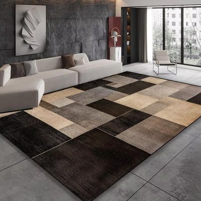 UUDIHO Living Room/Bedroom Area Rug, Easy-Care, Durable, Black and Brown Geometric Pattern, Non-Slip, 130 x 180 cm