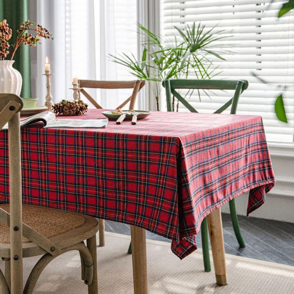Plaid Rectangular Tablecloth, Stain-Resistant, Red, 90 x 90 cm
