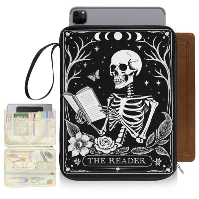 Bolimoss Gothic Skull Book Sleeve with Zipper Pockets, PU Leather, Waterproof