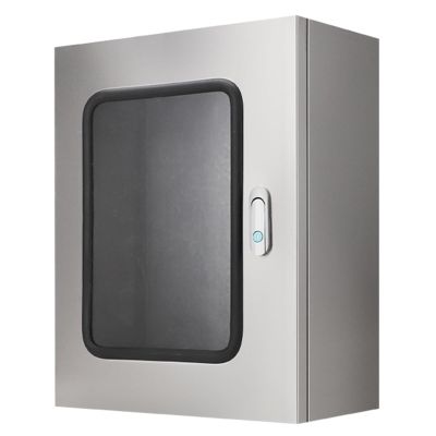 Surface-Mount Stainless Steel Distribution Box, IP65, with Lock, Viewing Window and Mounting Plate, 20 x 24 x 12 in