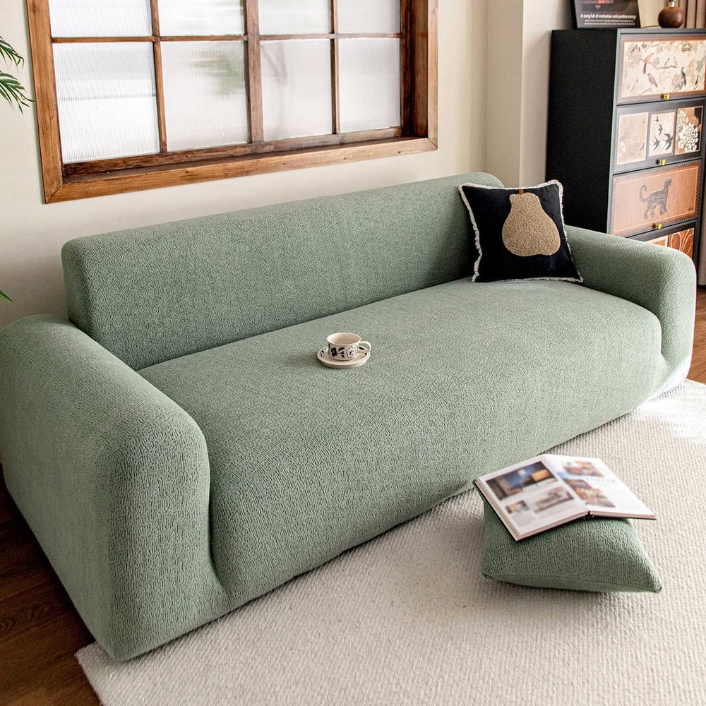 YUJOQUP Velvet Sofa Cover, 3-Seater, Stretch Couch Cover with Armrests, for Dogs and Cats — 1-Seater (90–140 cm), Green