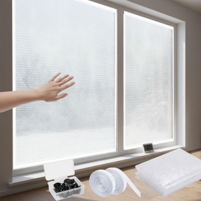 Window Insulation Film Curtain, Double-Thickness Bubble Film, White, W56 x H150 cm