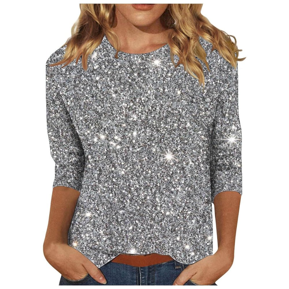 Women's Black Sequin Top, Elegant Long-Sleeve Tunic