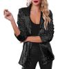 Women's Red and White Sequin Jacket, Long Sleeve Glitter Party Coat, Black, S view 1
