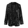 Women's Red and White Sequin Jacket, Long Sleeve Glitter Party Coat, Black, S view 3