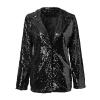 Women's Red and White Sequin Jacket, Long Sleeve Glitter Party Coat, Black, S view 4