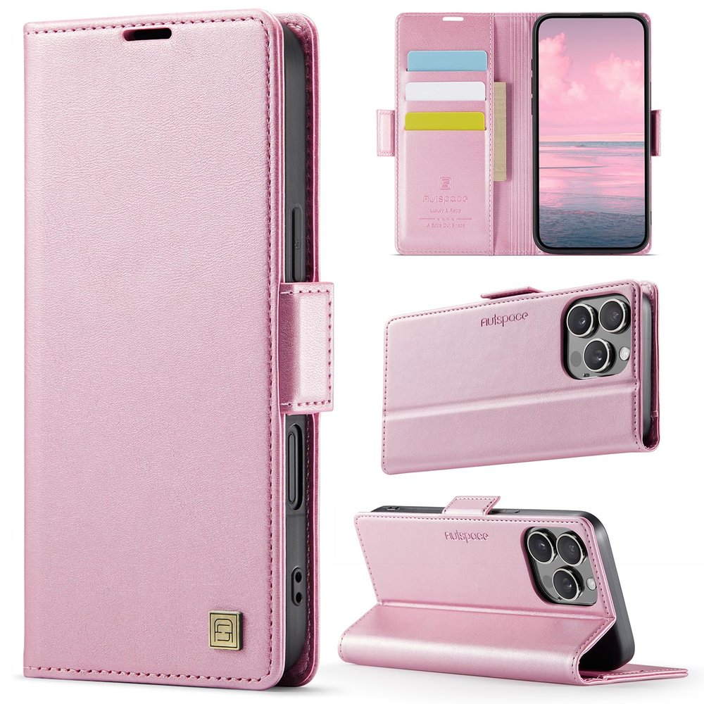 Teeirllim Case for iPhone 16 Pro Max, RFID Blocking, Premium PU Leather, Foldable Card Holder Flip Case, Pink