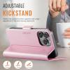 Teeirllim Case for iPhone 16 Pro Max, RFID Blocking, Premium PU Leather, Foldable Card Holder Flip Case, Pink view 3