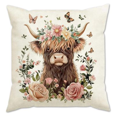 Clyrax Highland Cow Decorative Pillow Cover, 45 x 45 cm