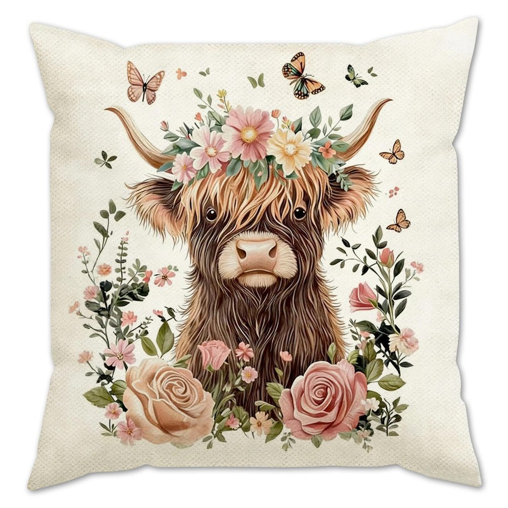 Clyrax Highland Cow Decorative Pillow Cover, 45 x 45 cm