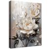 3D White Flowers on Canvas with Frame, Beige and Gray Roses, 30 x 40 cm view 1
