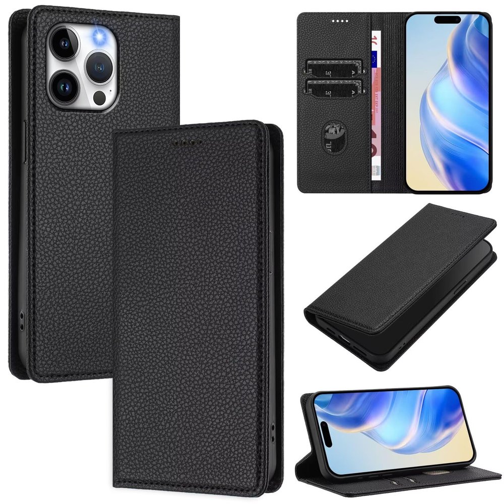Beajew Flip Case for Xiaomi 15 Ultra, Premium Leather, RFID Card Slots, Magnetic Closure, Stand Function, Black