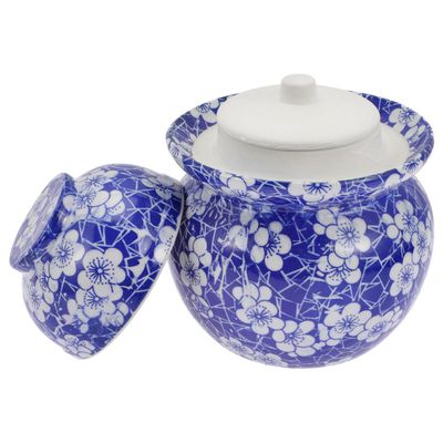 Traditional Ceramic Pickle Jar with Double Lid