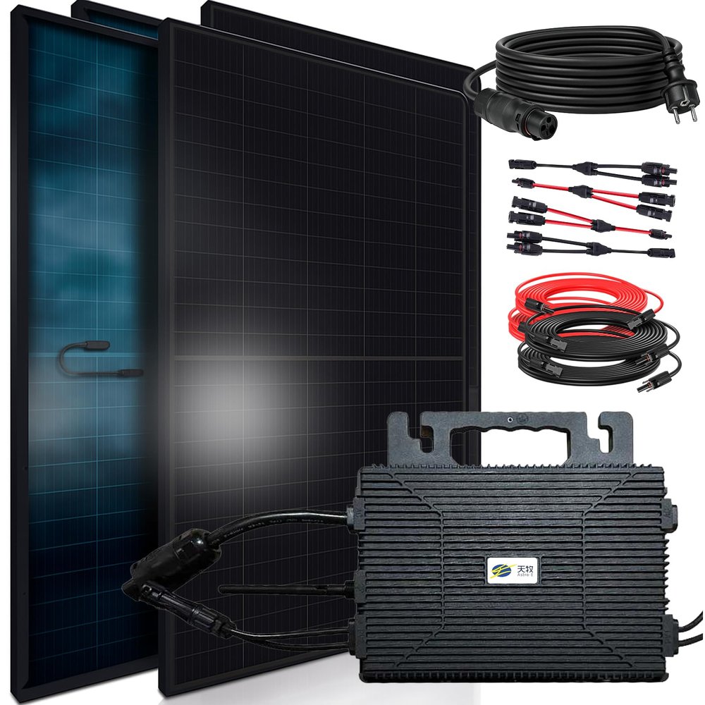 SUNNIVA 1840W Balcony Solar System with 800W ASTRO-E Inverter, Bifacial Full-Black Plug-In Kit, 5m Connection Cable, 4x 2.5m Solar Cables, 4x 460W N-Type Glass-Glass Panels