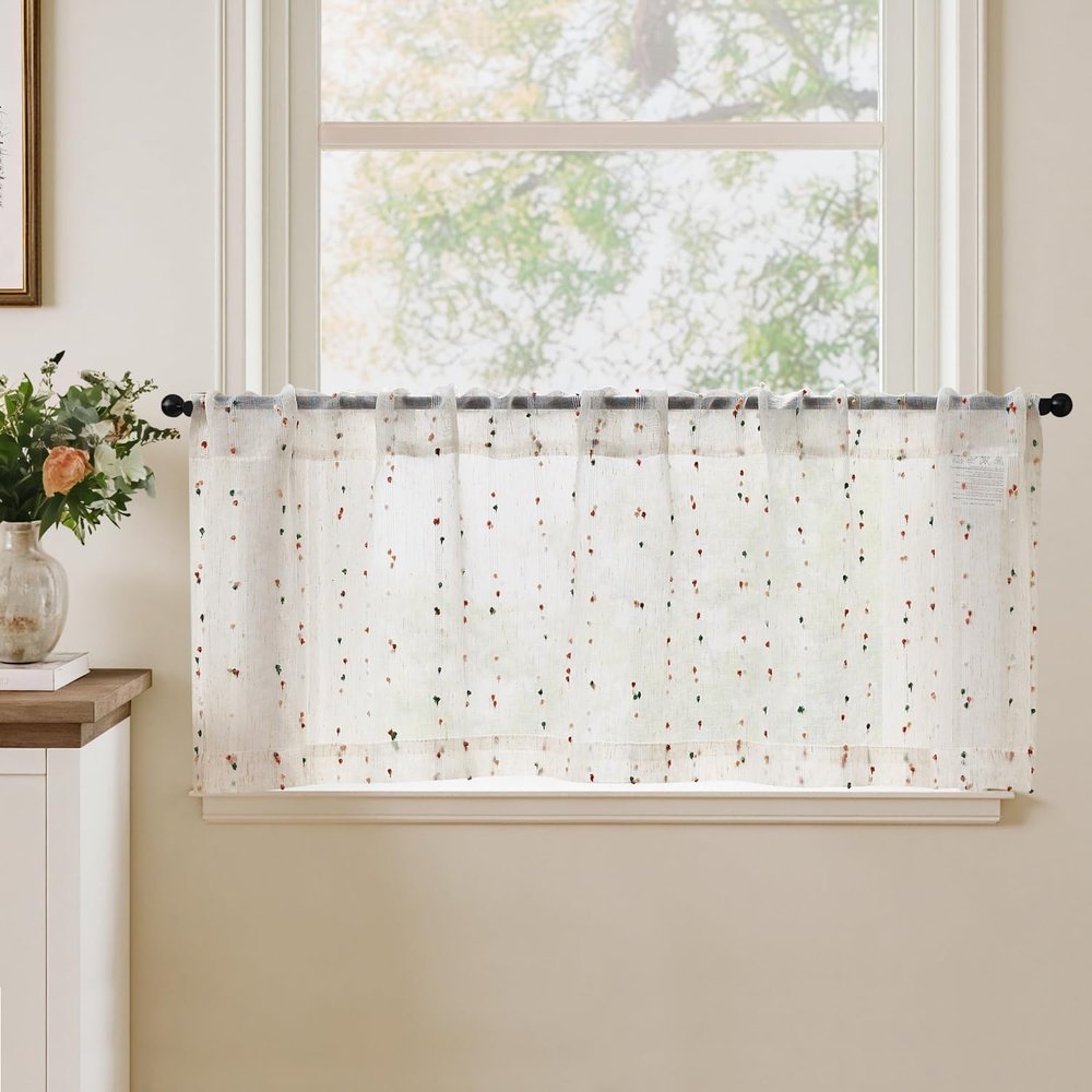 TOPICK Sheer Cafe Curtain, 1 Piece, H40 x W125 cm, Red