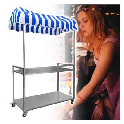 Foldable Food Cart on Wheels, Mobile Snack Kiosk, Outdoor Folding Stand for Events and Vendors, Commercial Use, Blue, 50 x 100 cm, Ideal for Street Food