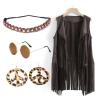 Women's Hippie Cowgirl Costume Vest, Boho 70s Fringe Denim Waistcoat view 2