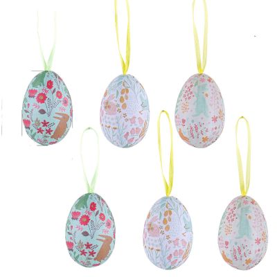 Easter Tree Ornaments Paper Foam Egg Hanging Decorations with Ribbon for Easter DIY Crafts Home Party (Khaki, 6 cm)