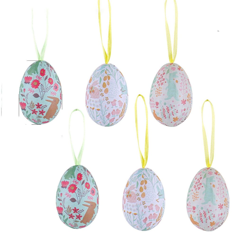 Easter Tree Ornaments Paper Foam Egg Hanging Decorations with Ribbon for Easter DIY Crafts Home Party (Khaki, 6 cm)