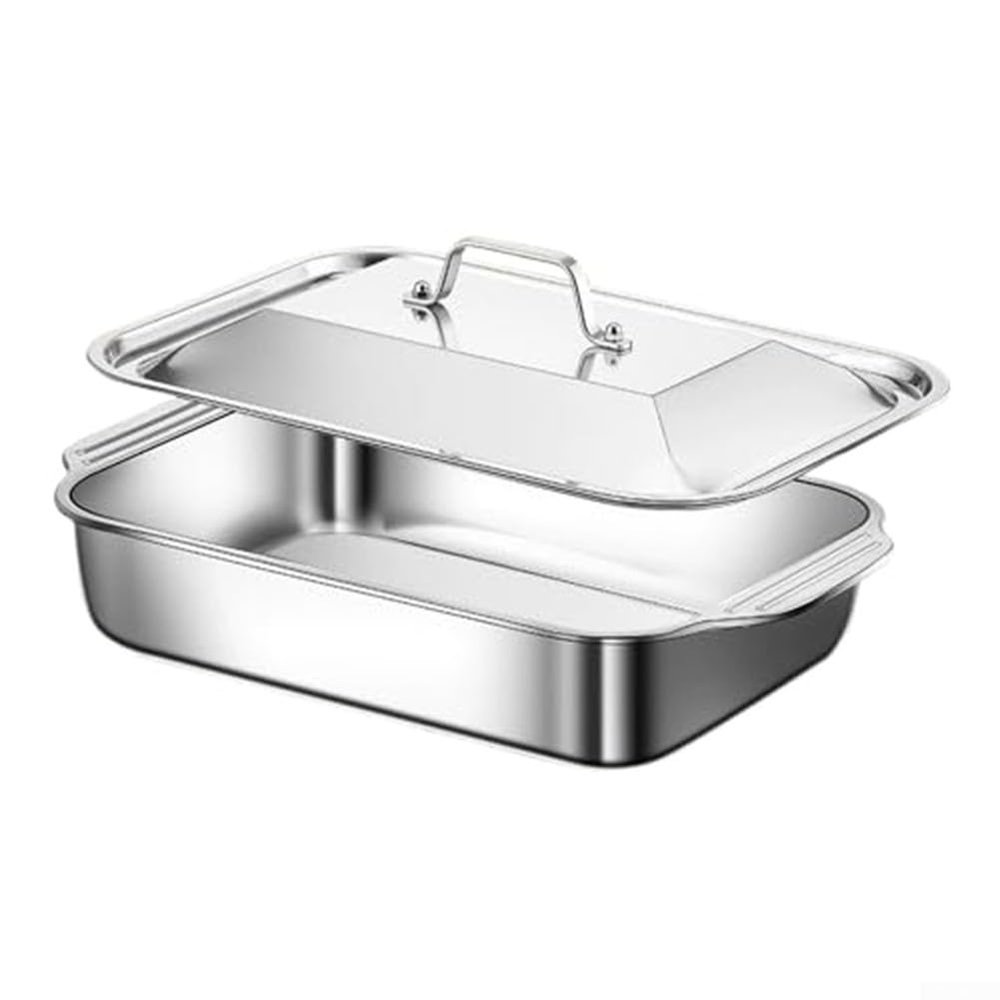 Premium 18/8 Stainless Steel Lasagna Pan with Lid and Two Riveted Handles, Oven- and Dishwasher-Safe, 7.6 cm Deep