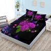 ZKTCYC Purple Rose Fitted Sheet Set 160 x 200 cm with Butterfly and Flower Design view 1