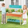COSTWAY Kids' Outdoor Mud Kitchen with Faucet and Grill, Wooden Play Kitchen with Skewers, Play Food and Garden Tools, Ages 3+ view 2