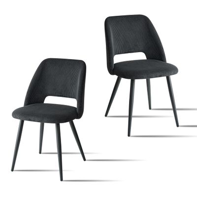 JZGORC Dining Chairs Set of 2, Kitchen Chairs with Openwork Backrest, Striped Corduroy, Black