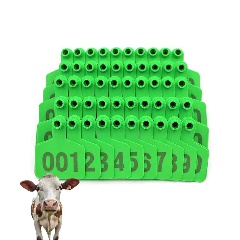 Plastic Livestock Ear Tags, Green, 4 × 5 cm, Numbered 401–500, 100-Pack