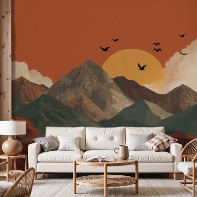 Dyjuaa Mountain Landscape Non-Woven Wallpaper, 250 x 175 cm, Sunset