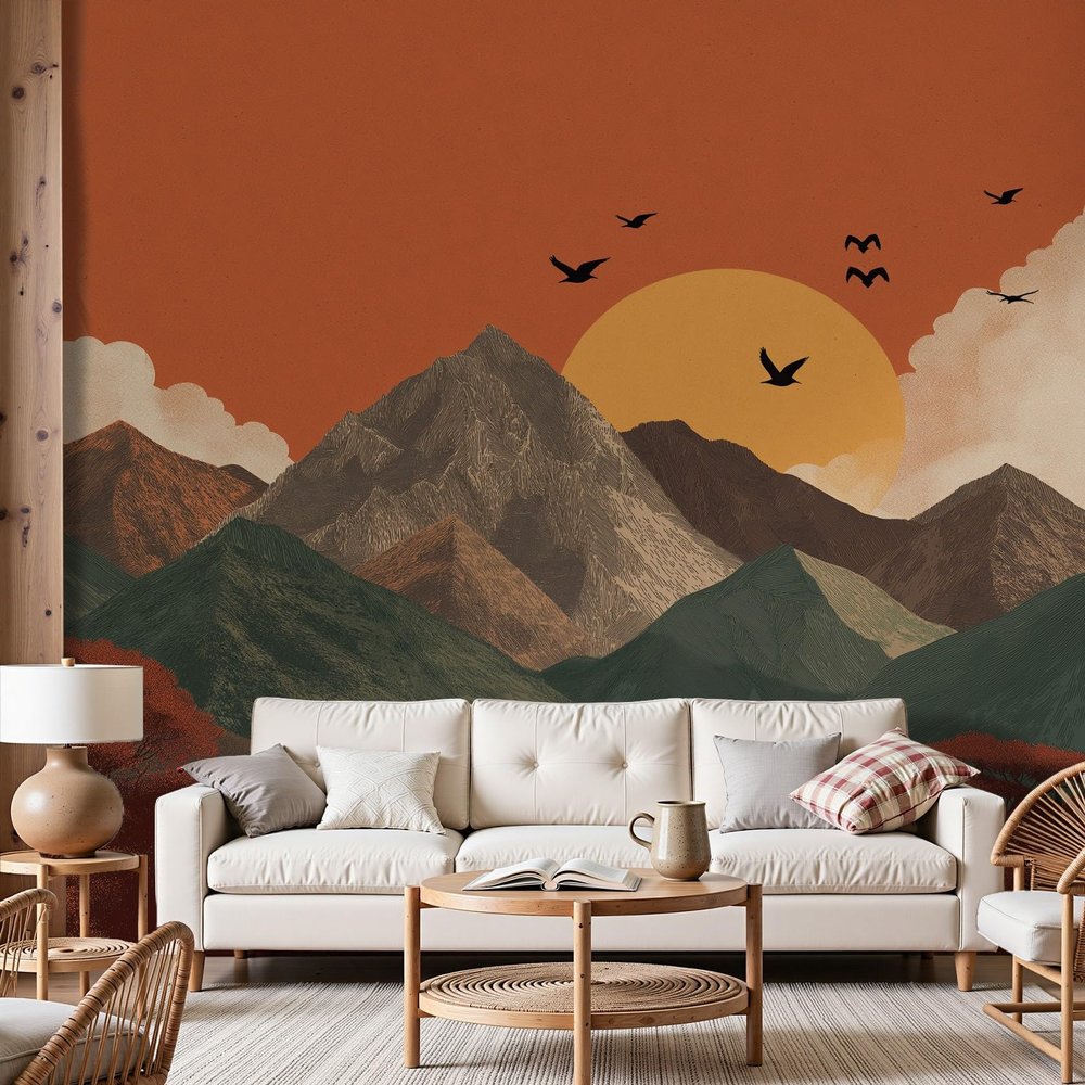 Dyjuaa Mountain Landscape Non-Woven Wallpaper, 250 x 175 cm, Sunset