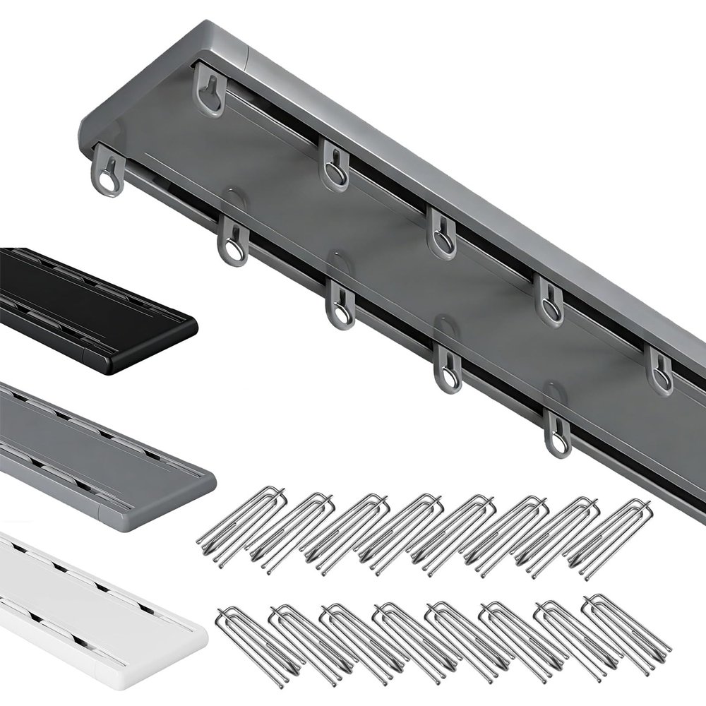 Double-Track Ceiling Curtain Track, Heavy-Duty Aluminum, Gray, 230 cm