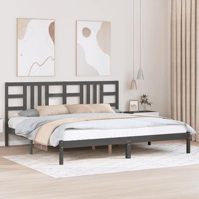 Kaloriko Solid Wood Bed Frame, Gray, 200 x 200 cm, with Headboard