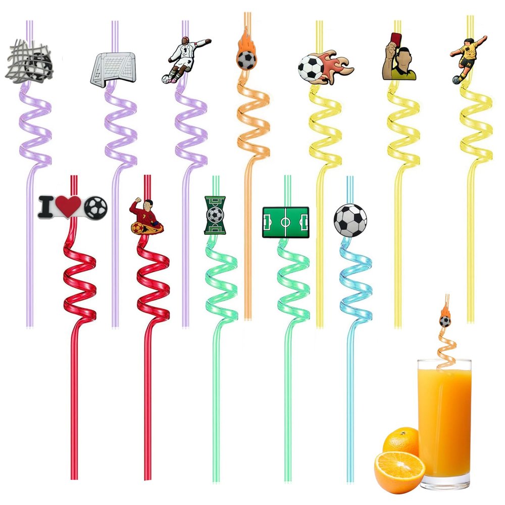 Football Straws, 12-Piece Reusable Set for Adults