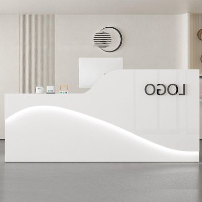LVYWEX Reception Desk with Drawers and Open Shelves for Salons (White on the Left, 200 cm)