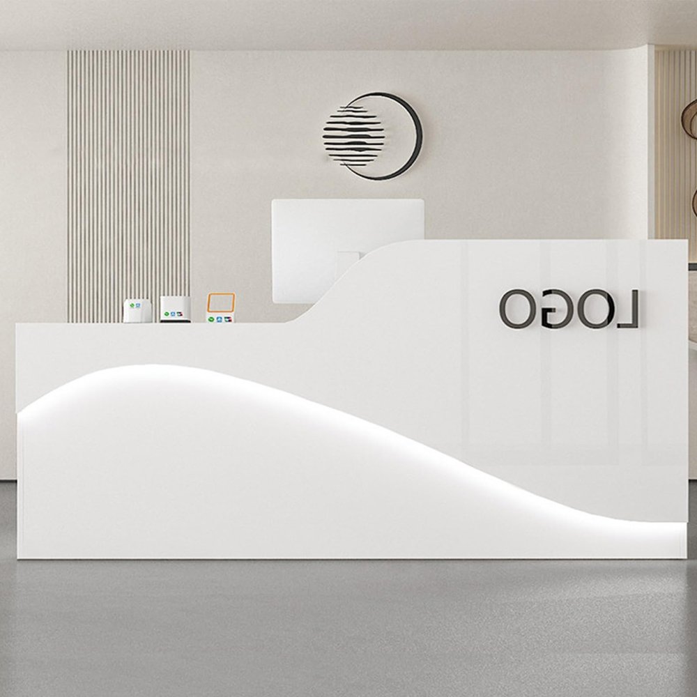 LVYWEX Reception Desk with Drawers and Open Shelves for Salons (White on the Left, 200 cm)