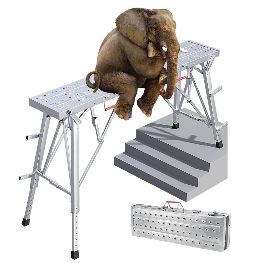Height-Adjustable Folding Aluminum Work Platform, 600 lb