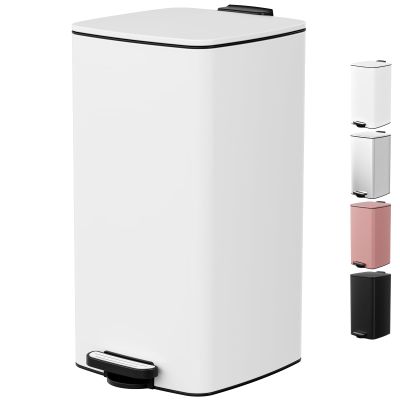 LIFERUN 30L Steel Kitchen Trash Can, White