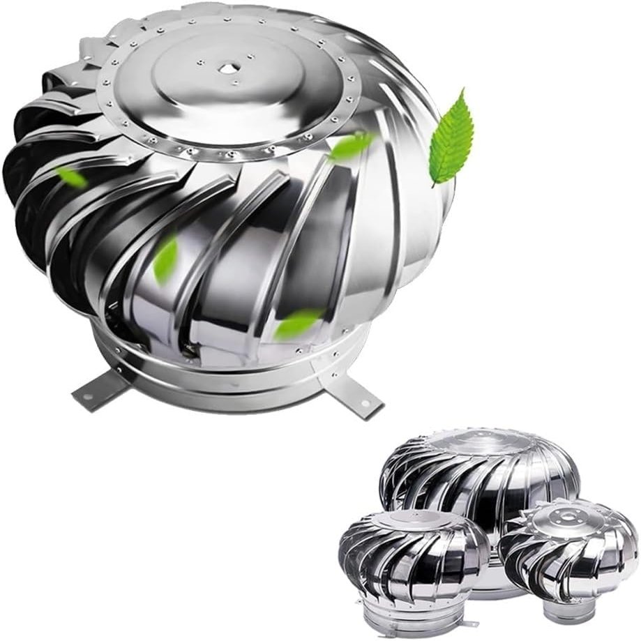 Generic Roof Ventilator Without Power Connection, Rotating Wind Turbine, Attic Ventilation, 4/6/8/10/12/16 in, Stainless Steel Exhaust Cap, 250 mm/9.8 in