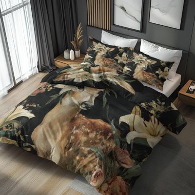 Deer and Floral Duvet Cover Set, 200 x 200 cm, 3-Piece