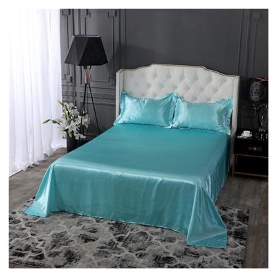 Ice Silk Bedding Sheet Set, Green or Red, Solid Color, 2 Sizes, with 2 Pillowcases