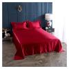 Ice Silk Bedding Sheet Set, Green or Red, Solid Color, 2 Sizes, with 2 Pillowcases view 3