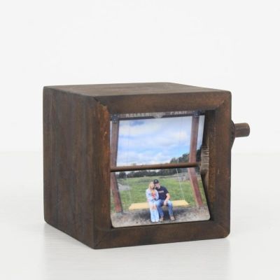 Personalized Wooden Photo Flipbook Crank Box, Custom Animated Photo Book, Home Decor (Walnut Wood)