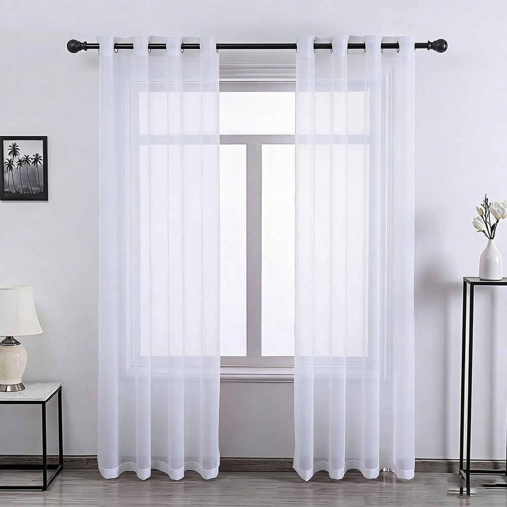YUANZHI Sheer Curtain, 70 x 245 cm, Light-Filtering, Solid White