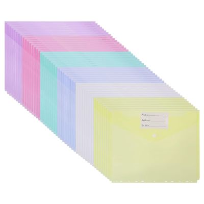 GLOBLELAND Document Folder Set, PP Plastic, 48 Pieces, 6 Colors, with Business Card Pockets, 29.5 x 23.5 cm, for A4 Documents