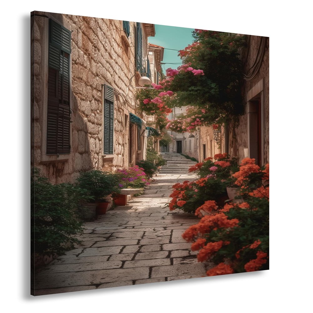 deyoli Canvas Wall Art, Enchanted Alleyway with Flowers and Mediterranean Charm, 80 x 60 cm