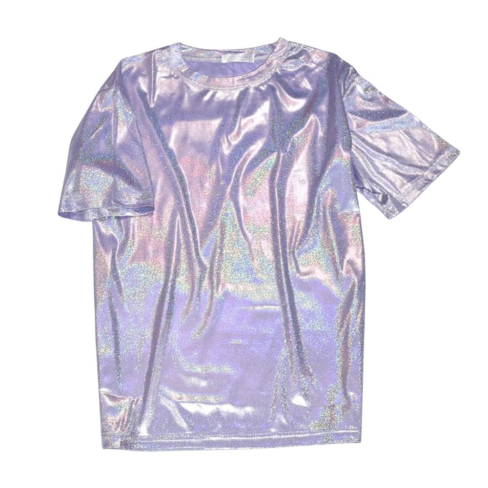 Women's Silver Metallic Short-Sleeve Sequin Top