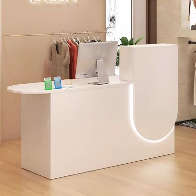 Modern Reception Desk, 120 cm, Patchwork Design, Open Shelf and Lockable Drawer